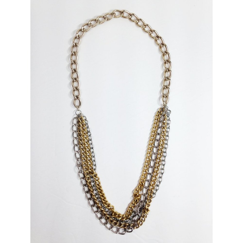 Two-Tone Chains Necklace 4-strand silver tone and gold tone